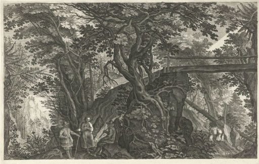 Woodland landscape with a bridge