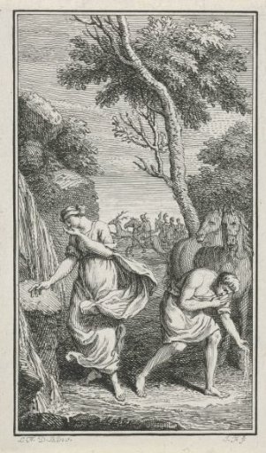 Two figures by a stream