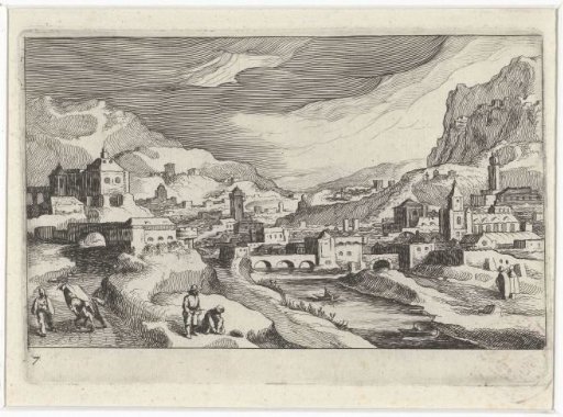 City view in a river valley