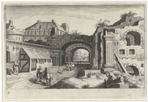 City view with a ruin