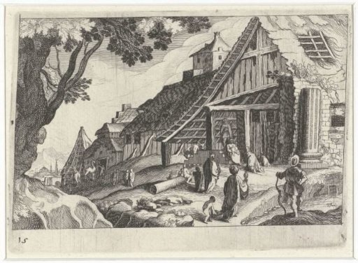City view with the Adoration of the Kings