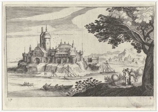 Hilly landscape with a castle on an island