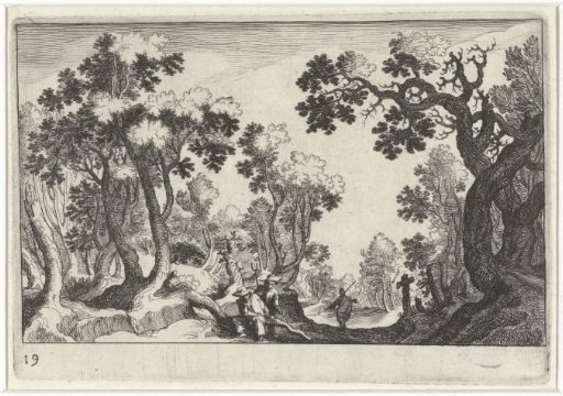Forest landscape with peasants