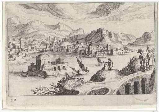 City view in a river valley