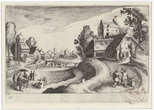 Village view with a farm