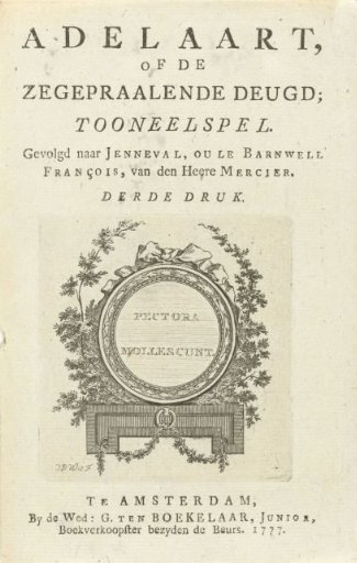 Title page for: Adelaart, or the triumphant virtue; play, 1777