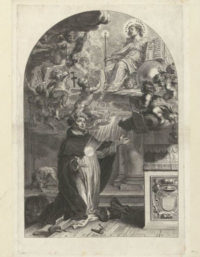 Kneeling Dominican before an altar, probably Hendrik Seuse