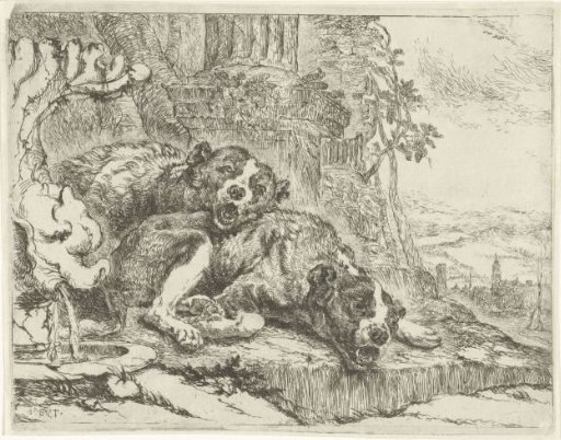 Two recumbent dogs