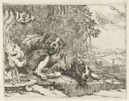 Two recumbent dogs