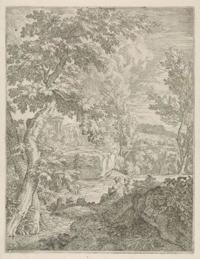 Landscape with a river and a classical ruin