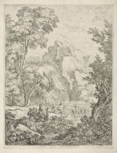 Mountainous landscape with a lake and a ferry
