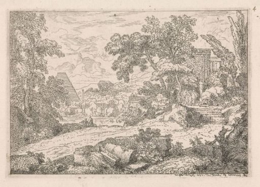 Arcadian landscape with a temple offering