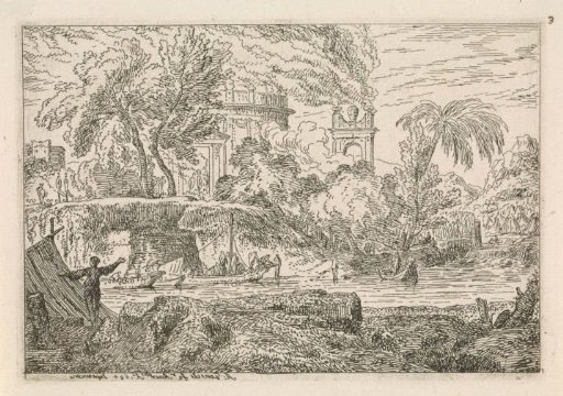 Arcadian landscape with a triumphal arch