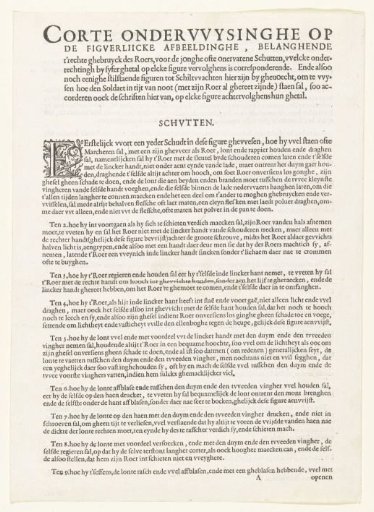 Text on the use of the arquebus in the Wapenhandelinghe van Roers Musquetten ende Spiessen (sheet A)