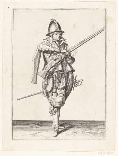 Soldier with an arquebus taking his match