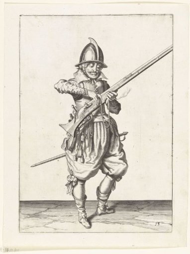 Soldier detaching his match from the cock of his musket