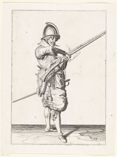 Soldier with a musket transferring his match from his right to his left hand