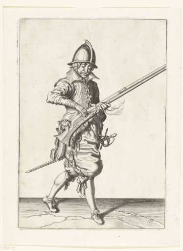 Soldier closing the pan of his musket