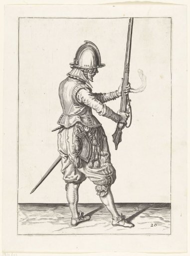 Soldier holding his musket upright before him with both hands