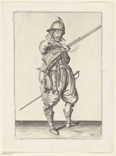Sentry with a musket taking his match