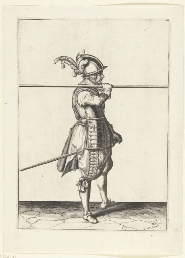 Soldier carrying his spear horizontally on his right shoulder