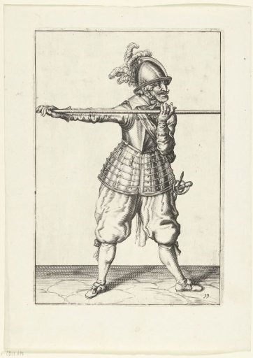 Soldier carrying his spear horizontally at shoulder height with both hands