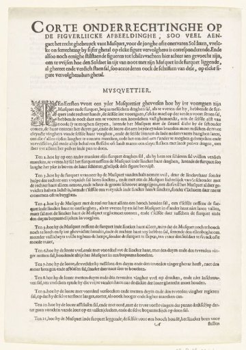 Text on the use of the musket in the Wapenhandelinghe van Roers Musquetten ende Spiessen (sheet A)