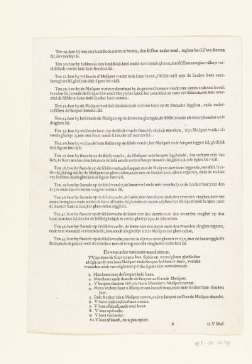 Text on the use of the musket in the Wapenhandelinghe van Roers Musquetten ende Spiessen (sheet B)