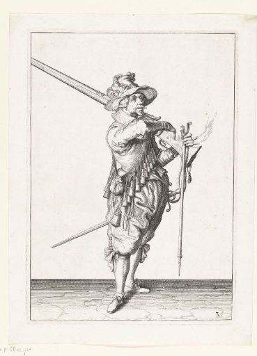 Soldier taking his musket from his shoulder