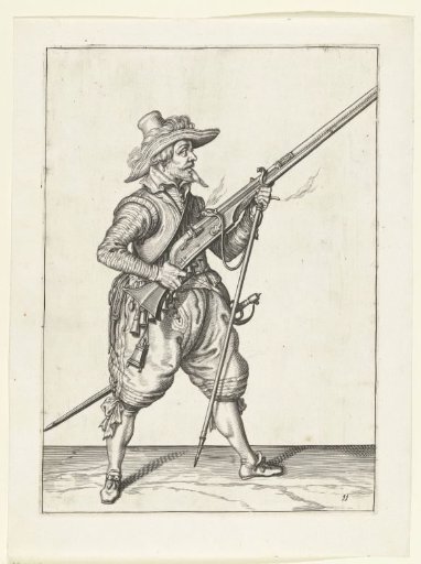 Soldier placing his fork under his musket