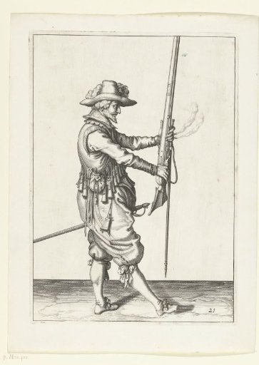 Soldier holding his musket upright in front of him with both hands