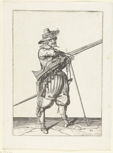 Sentry with a musket taking hold of his match