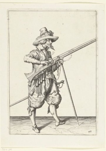 Sentry covering the pan of his musket with two fingers to prevent sparks
