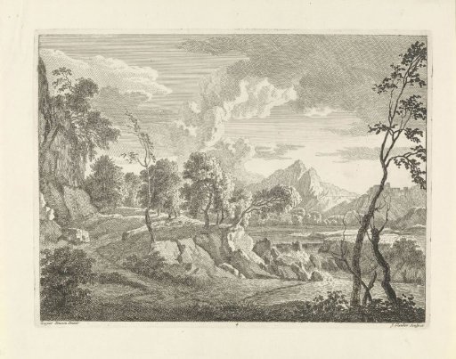 Hilly landscape with waterfall