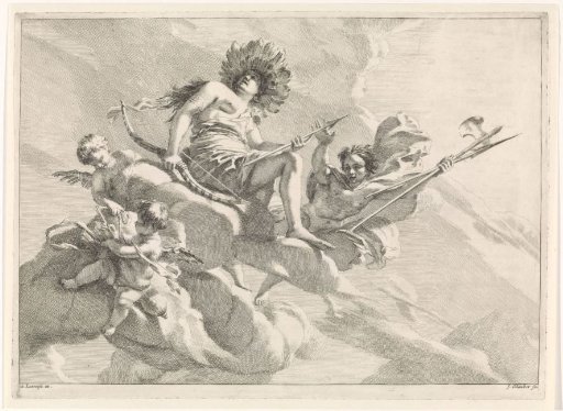 Diana with Arrow and Bow on a Cloud