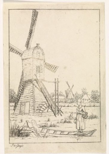 Winter landscape with mill