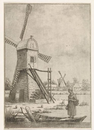 Winter landscape with mill