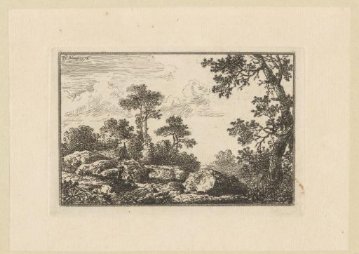 Hilly Landscape with Trees, Rocks, and Two Resting Figures