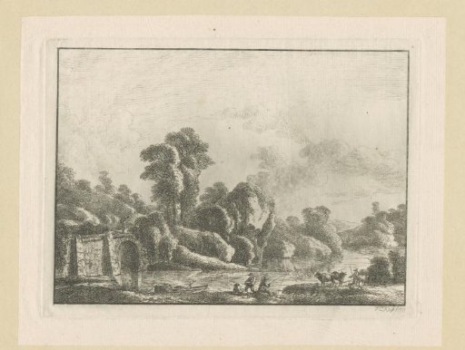 Landscape with Fishermen on the Bank of a River and a Traveler on a Bridge