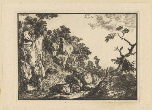 Rocky Landscape with Trees and Two Resting Figures