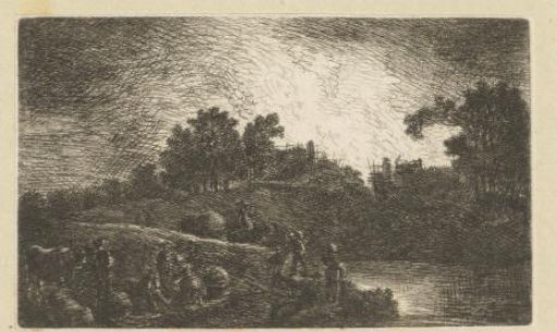 Landscape with peasants at work in the twilight