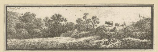 Landscape with cattle and a shepherd with a dog