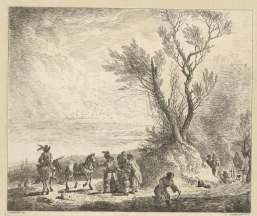 Landscape with figures cooking by the bank of a river