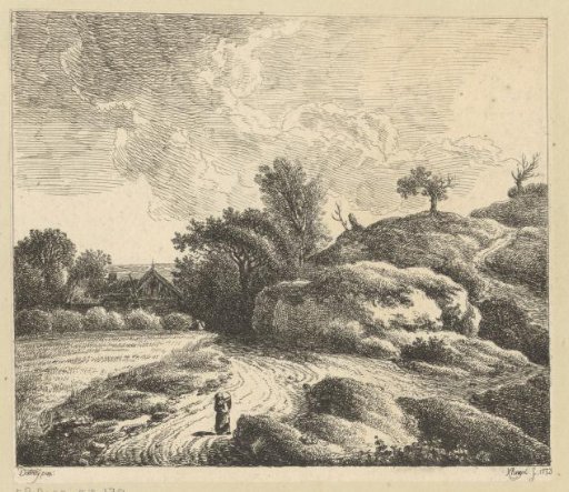 Landscape with a traveller with luggage