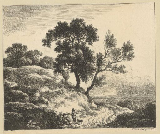 Landscape with two figures with a dog