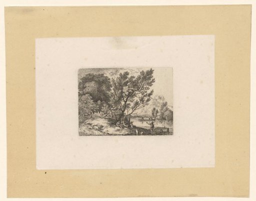 Landscape with resting figures by the riverbank