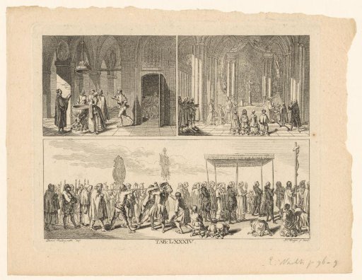 Three scenes with baptism, Holy Communion and a holy procession, possibly a consecration