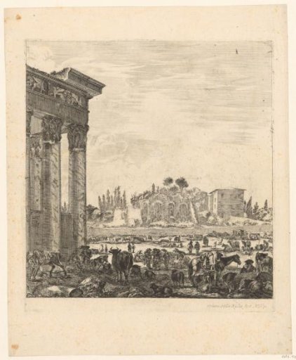 View of the Forum Romanum with the Temple of Antoninus and Faustina and the Palatine