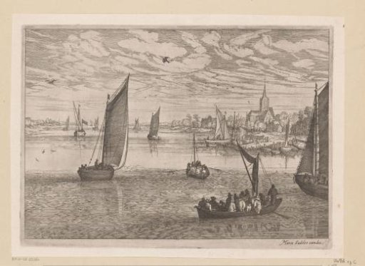 River view with boats, a church on the right