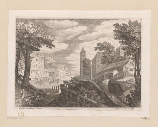 Canal in a village with Tobias and the Angel on the left